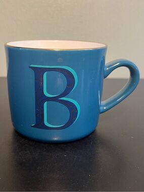 OPALHOUSE Letter "B" Initial Monogram Blue & Metallic Gold Mug ~ Ribbed Interior